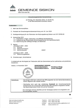 Einwohnergemeindeversammlung 09.12.2024