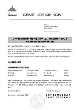 Gemeinderatswahlen 22.10.2023